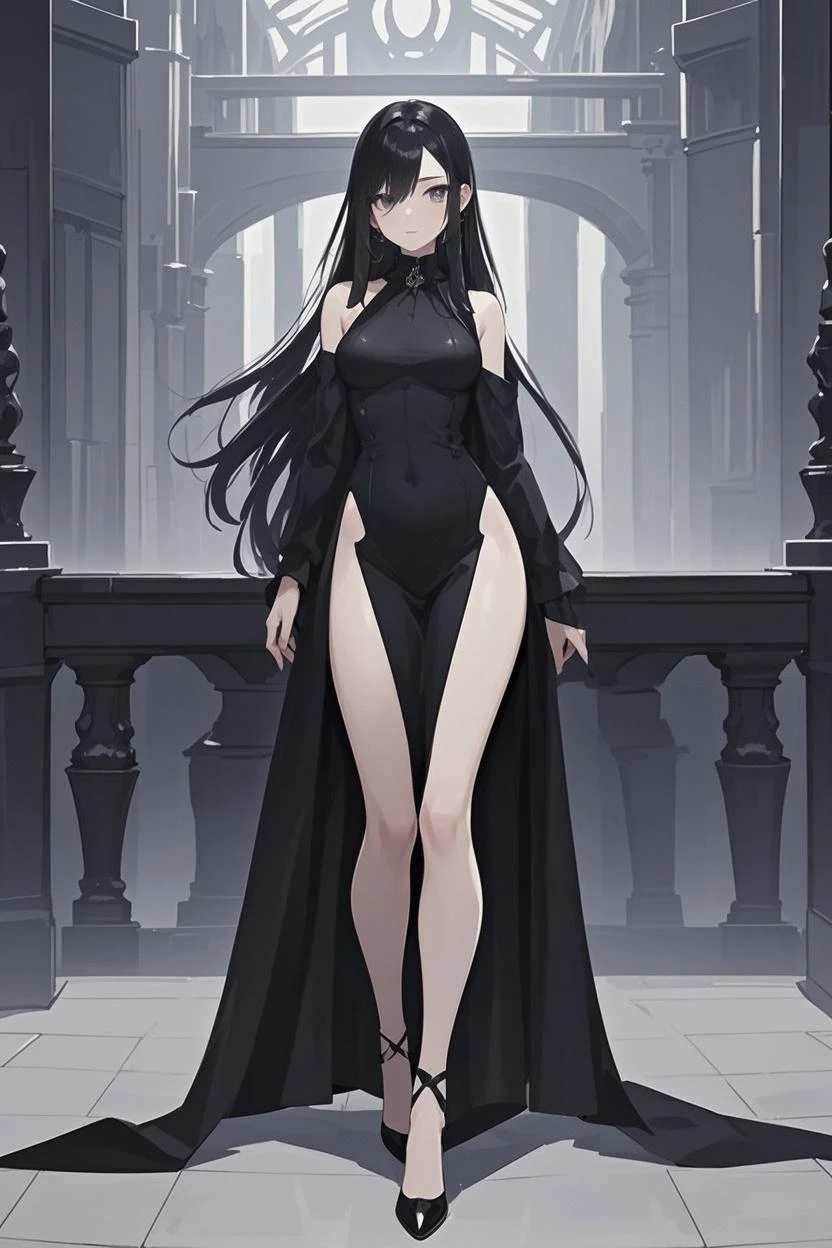 Long straight black hair, center parted Gemstone Necklace Naked Girls Decorations On the body Full Body pubic hair