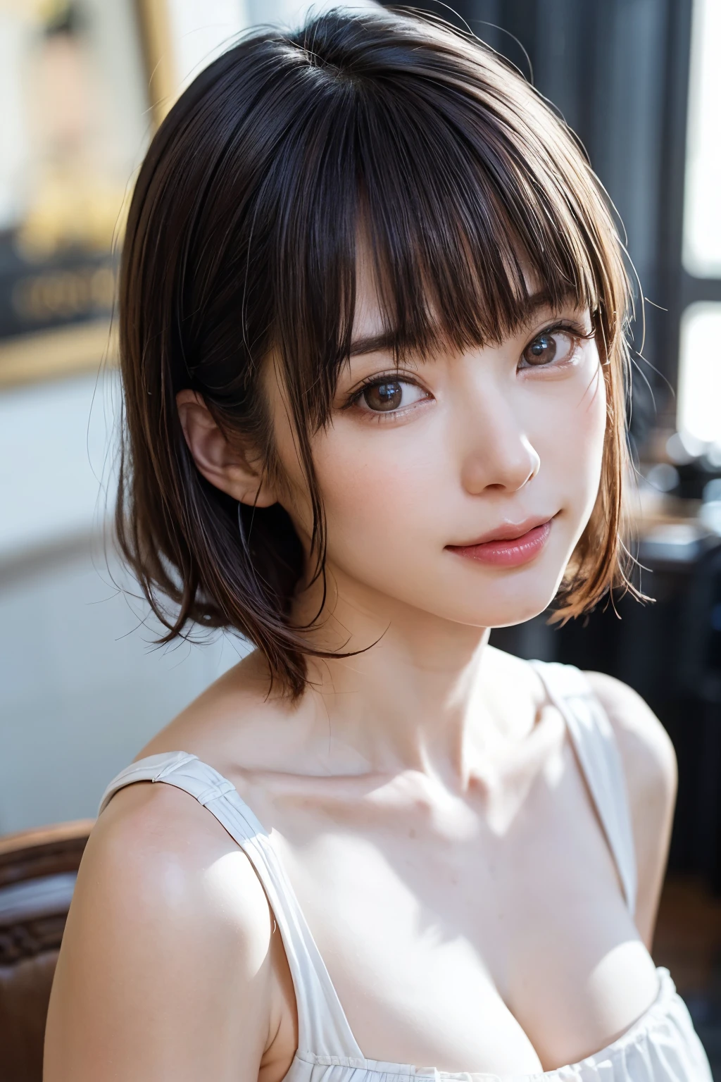 (software:1.8、masterpiece, Highest quality),1 person, alone, hyper Realistic, Realistic,Realistic, Looking at the audience, Light brown eyes:1.4,Brunette Short Bob Hair with highly detailed shiny hair, Brightly colored winter clothes, Lepangas:1.4), Outdoor, Mouth closed, Upper Body、big chest eye、eyelash、{Hugeな|big chest|Hugeなな|Mega} whole :2, chestの谷間:2、(((big chest eye、Short Bob Hair、Highlights from Students、Looking at the audience、She is very beautiful and cute、Show me your ears、Long neck、smile、Close your mouth and smile、Bangs and beautiful teeth)))、Ideal body type、（Nothing is drawn、A very beautiful pure white background:1.6）、美しいLong neck:1.4、(({Huge|big|Hugeな|Mega} chest, chestの谷間:2、Upper Bodyは服を着ていない:1.6))、(((Portraiture:2)))、Perfect Anatomy