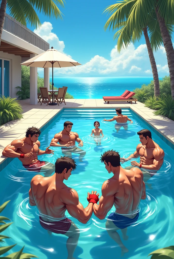 " four male friends and one woman" They are on a boat and one of them is kissing an ugly woman. While the others drink beer