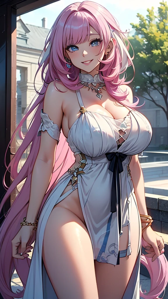 "Create a stunning, slim anime girl with mesmerizing pink lips and flawless, beautiful white-toned skin. She should have a unique and striking appearance, with a fashionable outfit that blends modern and traditional elements, covering her chest modestly. Her attire should make her stand out, exuding confidence and allure. Pay special attention to intricate details in her clothing and accessories to enhance her overall beauty."