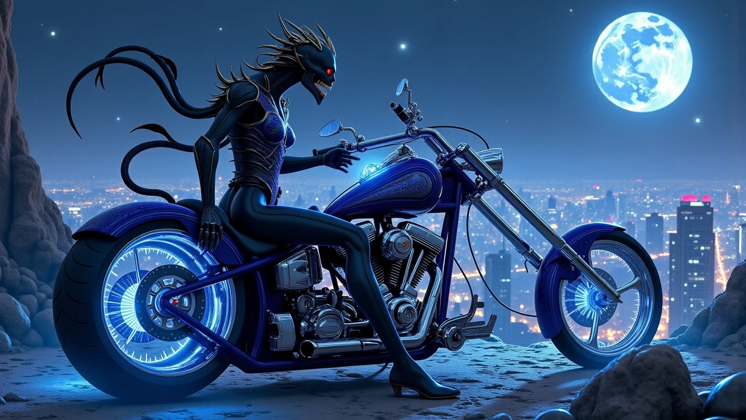 C7b3rp0nkStyle, dark night, prehistoric maze mysterial park, moai statue, waterfall, eagle, cyberpunk, sci-fi, futuristic, tech. (((((1girl, solo, alone, superbiker, close-up superbike shot))))), medium-breast:1.1 slim body, cleavage, sexy clothes, (headphone, black sunglasses, long black realistic hair), (((superbike riding and holding pistol poses))), half-body thigh level medium shot, cinematic lighting, lens flare, ray tracing.