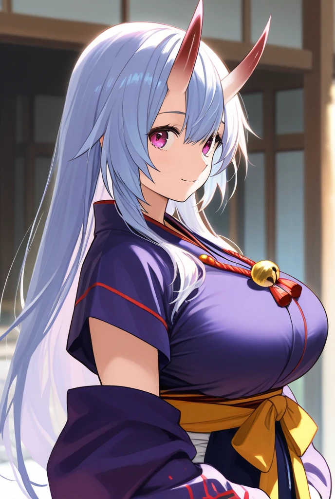 best quality, masterpiece, upper body, Raiden Shogun from Genshin Impact, staring at camera, japanese medieval villages in the background, having sex with camera