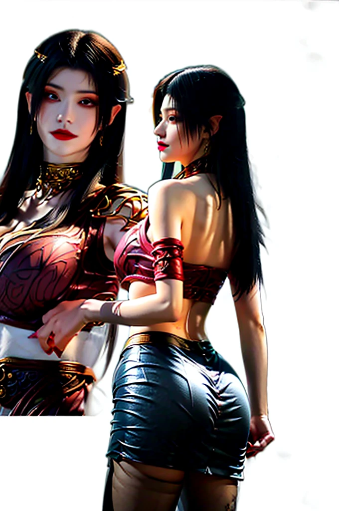 woman samurai，tifa，long whitr hair，black tattoos，Tong，Show off your perfect figure，Evil Tsundere smiled，Surreal detail muscle lines，Strengthen muscles，8K sexy，Detailed anatomy，rebelliousness，voluptuous figure，Bigchest，big assa，tmasterpiece，Panorama Figures