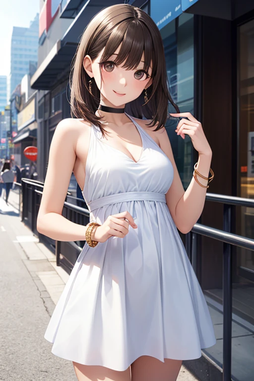 masterpiece, highest quality, One girl, View your viewers, Small waist, RAWphotograph,Hands intricately、Beautiful fingertips、 Ultra-realistic, High resolution, photograph, Sharp focus, Most detailed, Very detailed, Super detailed, In detail, Very detailed目と顔,Very detailed手と指、Idol、Thighs, beautiful girl,View your viewers, Small waist,Symmetrical face, whole body、White lace skin tight dress、No sleeve、White lace tight skirt、White lace knee socks、Cleavage、Large Breasts、Beautiful clavicle、Long Hair、Beautiful navel、Shyness、Happy expression、First Date、amusement park、Ride the teacup