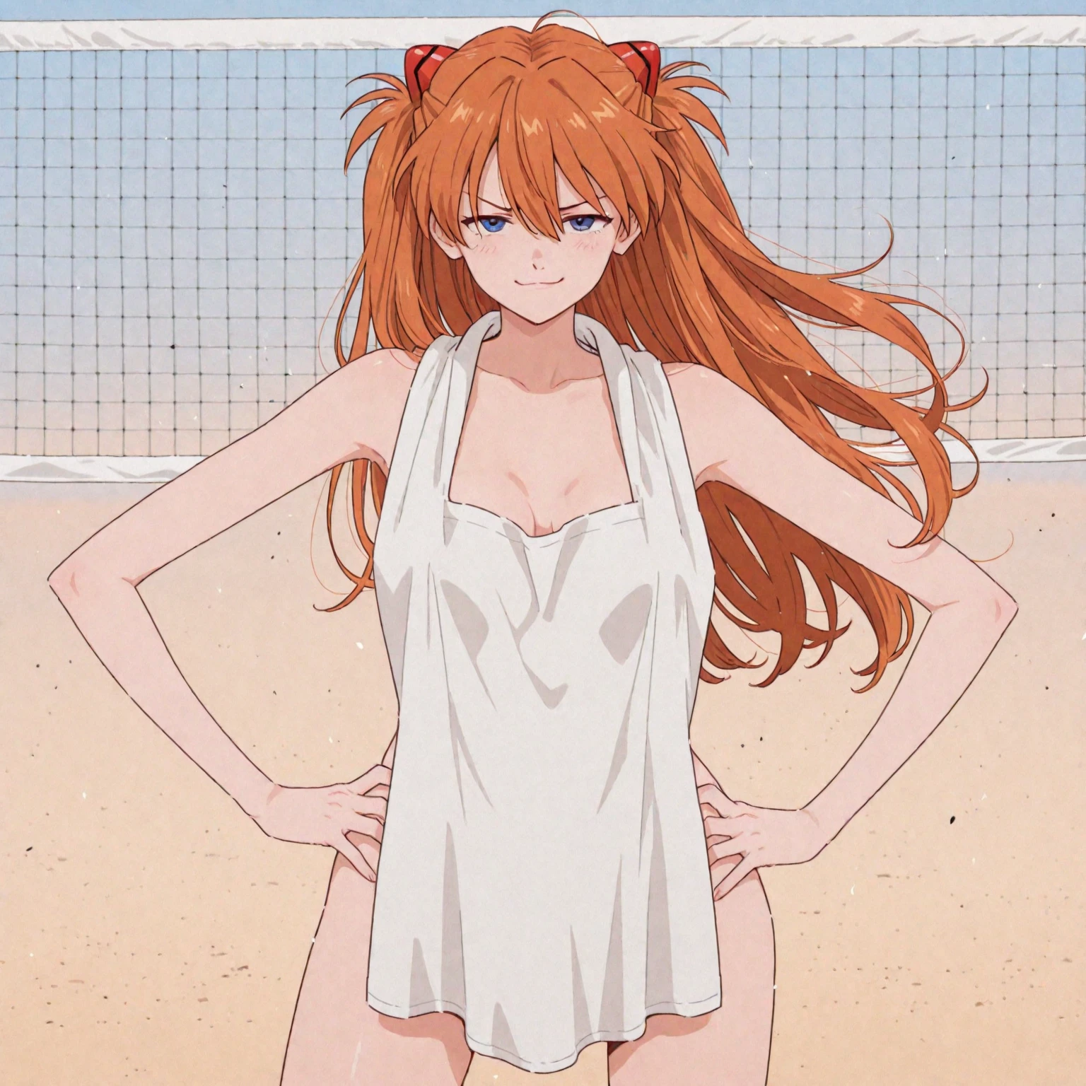 powa, outstretched arms, from above, leotard, striped, toned, long hair,