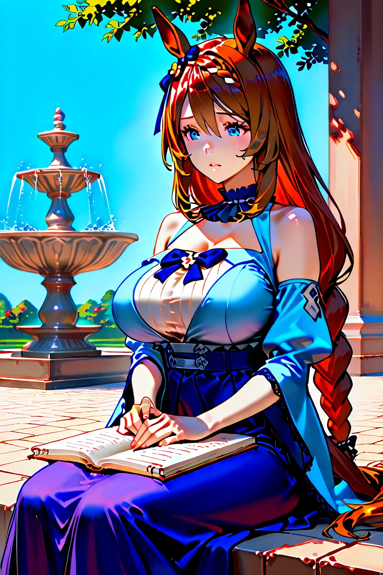 (Masterpiece, Best Quality, High Quality), anime style, love live,kousaka honoka love live, blue eyes, leotard corset, big breasts,8k wallpaper, looking at viewer, earrings, outdoors, erotic figure, half closed eyes , holding magic book, thighhighs , annoyed ,sarong