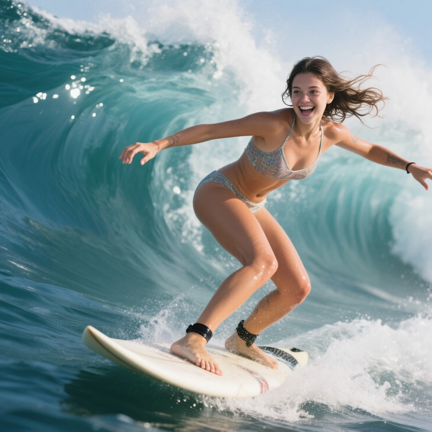 (ZoomedOut:1.28, Wide-shot) ZoomLayer (Epic photo of surfer magazine:1.37). (Full of Water, Everything Wetted:1.4) WetHair (extremely detailed Cute Girl)(SparklingHighlights:1.28), Dynamic Joyful Expressions LifeLike Rendering (ManoErina:1.0) . Overflowing Gigantic Sideboob (Clearly Visible Beautiful Breast to Buttocks Line) Tiny and Roundly Butt, Detailed wet clothing texture, (Sloppy Surfboard:-1.2) Riding on waves, Sparkling water, TyndallEffect(Starry Water Particles:1.32), Whole Body proportions and all limbs are anatomically accurate