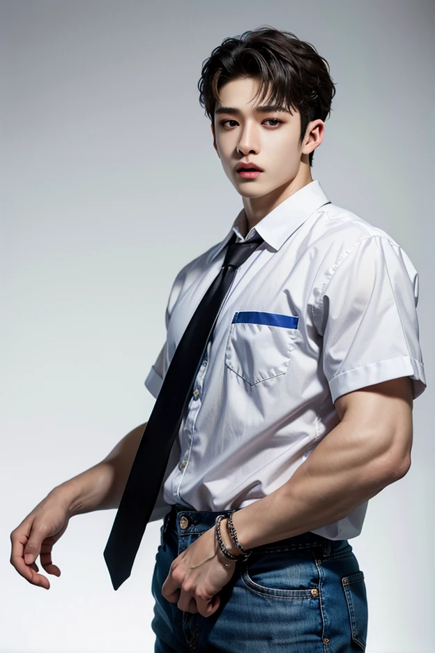 handsome male,big muscle,school uniform,dutch angle,dramatic lighting,