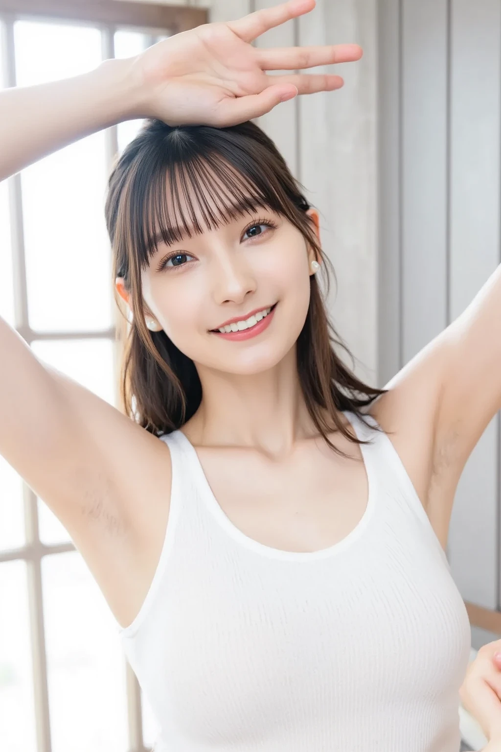 Flying debris, Highest quality, shape, Very detailed, finely, High resolution, 8k wallpaper, Perfect dynamic composition, finelyてBeautiful Eyes,Medium Hair,Small breasts Natural color Lips, Bold sexy pose,smile,Harajuku、20-year-old girl、cute、sexy shot looking at camera、Black hair ponytail , whole body((Realistic lighting, Highest quality, 8k, masterpiece: 1.3)), Clear focus: 1.2, 1 girl, Perfect shape: 1.4,(Cheerleader:1.3),(Outdoor:1.5),(Look under your armpits:1.5),(Stadium:1.1),(Cheer Dance:1.3) Very beautiful face, Beautiful Eyes, double eyelid,smile,(Your cheeks are red:1.3),(No nipples:1.2)