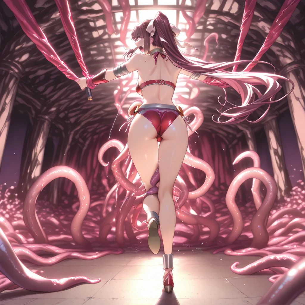 ((Girl with long hair gets her pussy rubbed by tentacles)),((Blush on;1.2)),((Girl vaginal licking tentacles)),wear bra, wet clothes,long hair,wear leg, perfect body, perfect swimsuit,symbol-shaped pupils, bangs,(sweaty:1.4),in bed, lying on bed,((steam1.2)),big tentacle, open mouth,wet mouth,back view but ,wet but,back view 