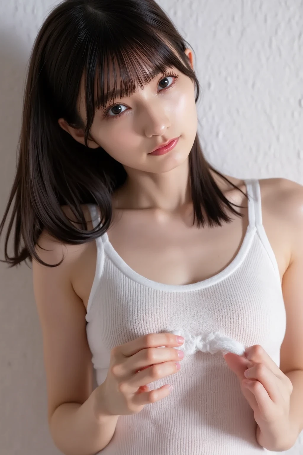 (8k, RAW Photos,highest quality, High resolution:1.1), (Ultra-realistic:1.4),(Realistic, Realistic:1.3),The Beauty of Japan、Rhythmic gymnastics club、Rhythmic Gymnastics Uniform、((Upper Body:1.3)),holding panties 