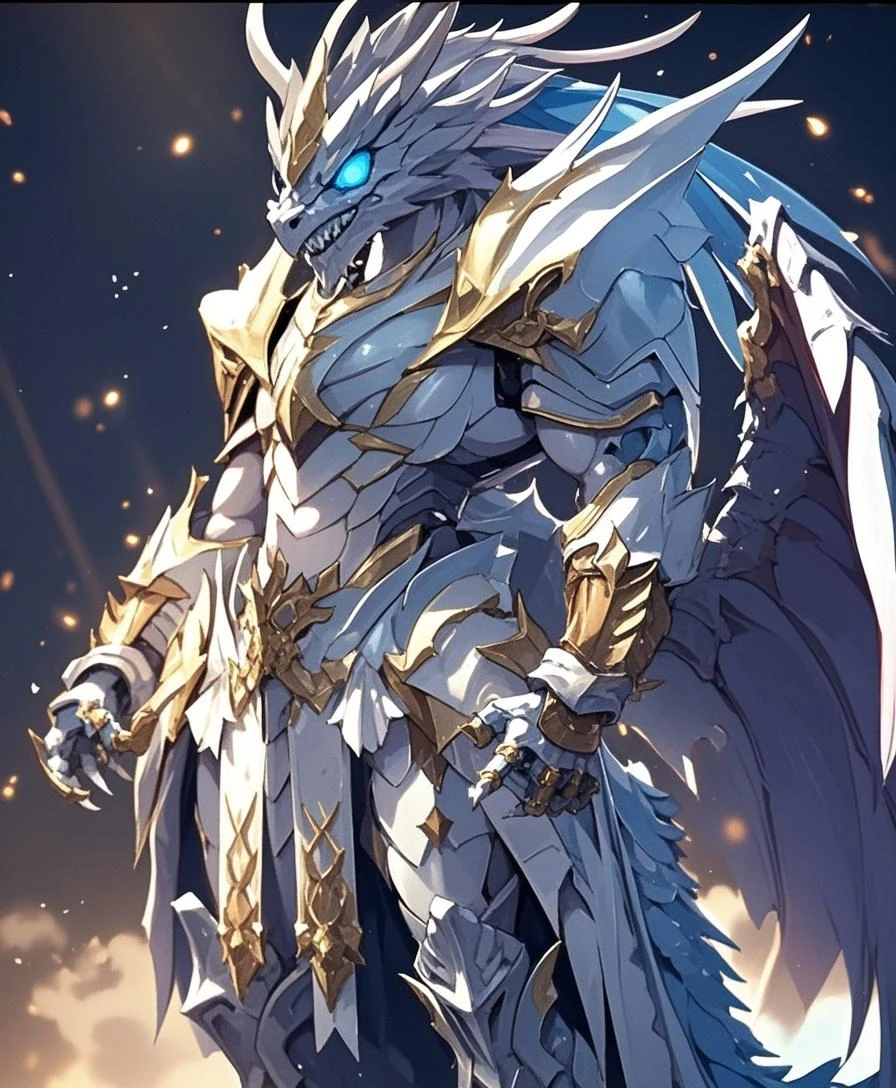 uma pintura de um homem com uma espada ao lado de um grande monstro, Human fusion and silver dragon, Fit male demon with white horns, arte conceitual de deus, Centauro macho Centauro quimera, por Yang J, Mito grego pintura digital, Directed by: Li Zai, Ross Tran e Bayard Wu, Hidari e Vlop