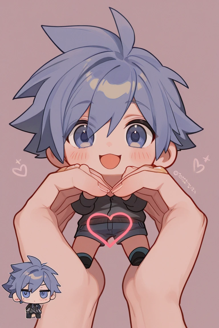 A white-haired bunny femboy boy with blue highlights, fair skin and purple eyes