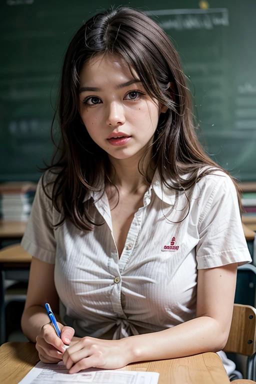 NSFW:1.3,(4girl:1.4),((Cowboy Shot)),(masutepiece:1),17 age, face,Hyper Detailed,(Best Quality:1.4),(超A high resolution:1.2),(Detailed face:1.4),(Photorealistic:1.4),BREAK,,(8K, Raw photo:1.2),(Sharp Focus:1.3),Brown hair,Soft lighting,Detailed background,
Cute,random size breasts,
High school students, 17 age,
sit a chair, (toppless:1.3),, Long-sleeved shirt, No bra,
(Inside the classroom:1.2) ,Classroom background,
Serious,(Smile:0.8),(Open mouth:0.8),