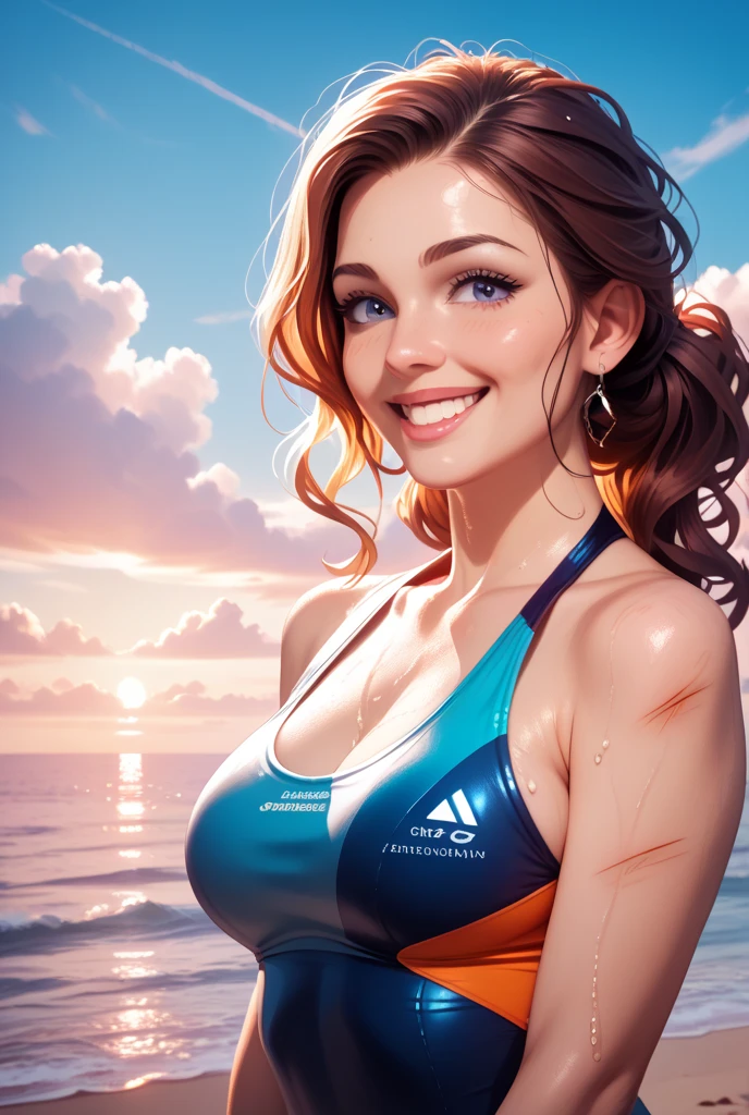 eyes, (slender muscular goddess, thick thighs, wide hips, huge perky ass:1.5), very tanned white skin, long hair, big blue eyes, (most beautiful 21yo European woman on earth, detailed face and eyes:1.5), looking at viewer, masterpiece, best quality, shallow depth of field, 8K HDR, perfect breasts, 85mm photo, shallow depth of field, tack sharp, solo, 1girl, (face extremely close to camera, downblouse, cleavage:1.2), plump full lips, exaggerated hourglass physique, zero body fat, muscle definition, striations, broad shoulders, deltoids, tiny waist, long lean torso, shredded eight pack abs, obliques, real hands, (extremely seductive smile, deckhand on luxury yacht, flirting with viewer, tight white polo shirt, miniskirt:1.2), upper body view