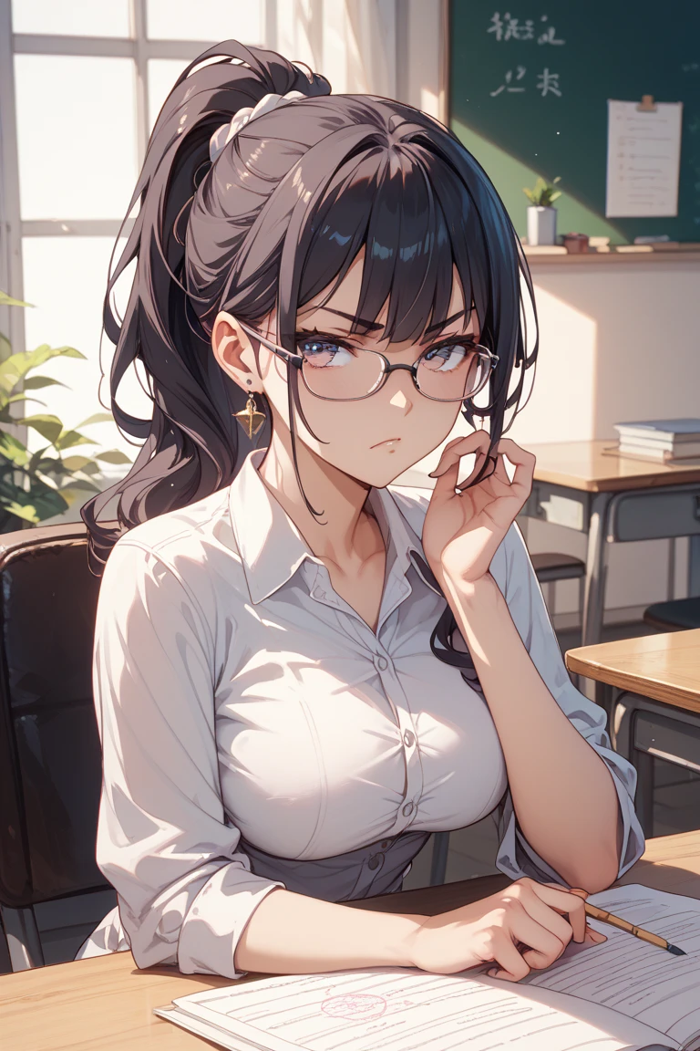 Woman,naughty teacher,skirt,shirt,big eyes,lovely atmosphere