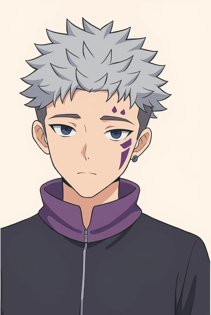 a high resolution, super detailing, 1male, teenager boy, violet pupils, wide white-violet turtleneck, black-violet pants, violet shoes, white hair, short hair, slicked back hair, very tired eyes, passive angry look, close mouth, look at the viewer, under the right eye there is a black mark in the shape of arrowheads, under the left eye there is a black mark in the shape of arrowheads, thick fur white eyeslashes, left arm holding on knee, right arm holding on floor, squatted down, anime style, high detail, 16K, Best quality, high quality, accurate, masterpiece, uhd