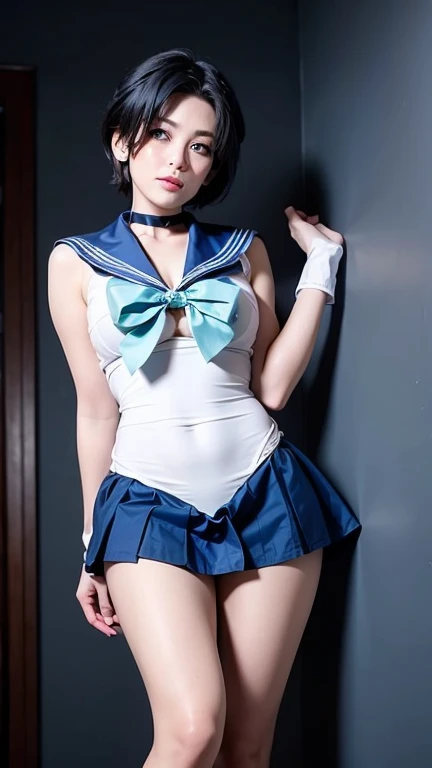 Pubic hair grows、Smile full of happiness、(((During sex)))、((During sex))、During sex、Panting face、Lacking、After being attacked、((White of Sailor Moon, yellow, And the blue Sailor Moon costume is torn to tatters))、Sweating、Expression in a state of excitement、short-hair、cum shots、Big beautiful blue eyes、Delighted、Aoi hair