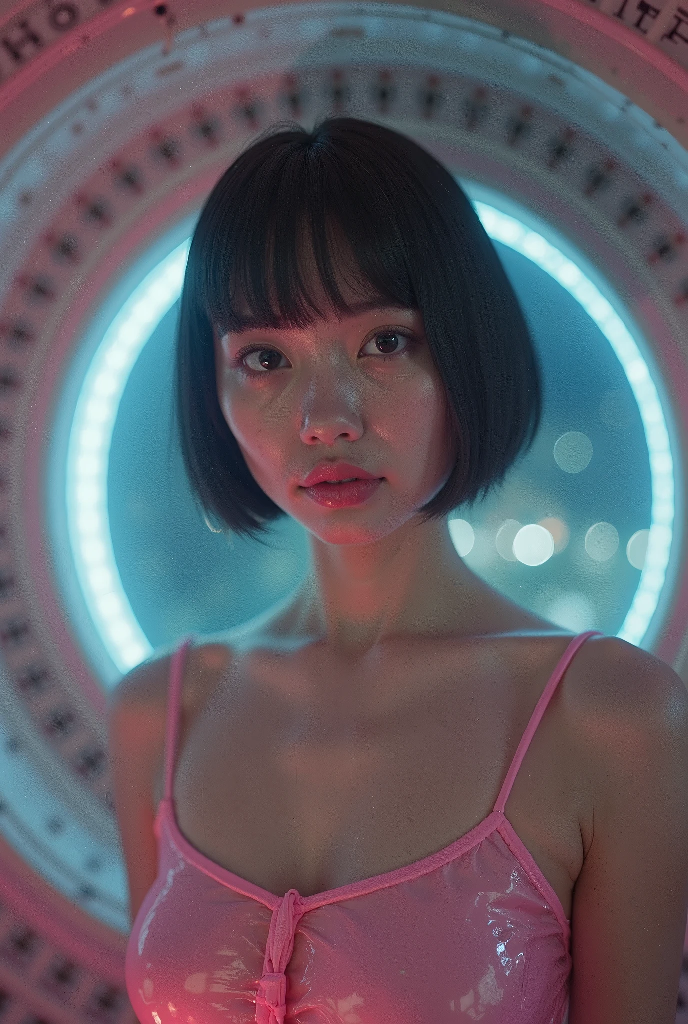 masutepiece, High resolution, Anime-style beautiful girl, Being in a dirty beaker, Immersion in liquid, homunculus, Magic Circle, Small room with phosphorescent flash, Perfect Beautiful Girl, No clothes, glowing from the inside, Staring at the viewer, laught, 3D Rendering, Perspective, Awesome anime illustrations, Impressive lighting, Fantastic, dangerous, immensity