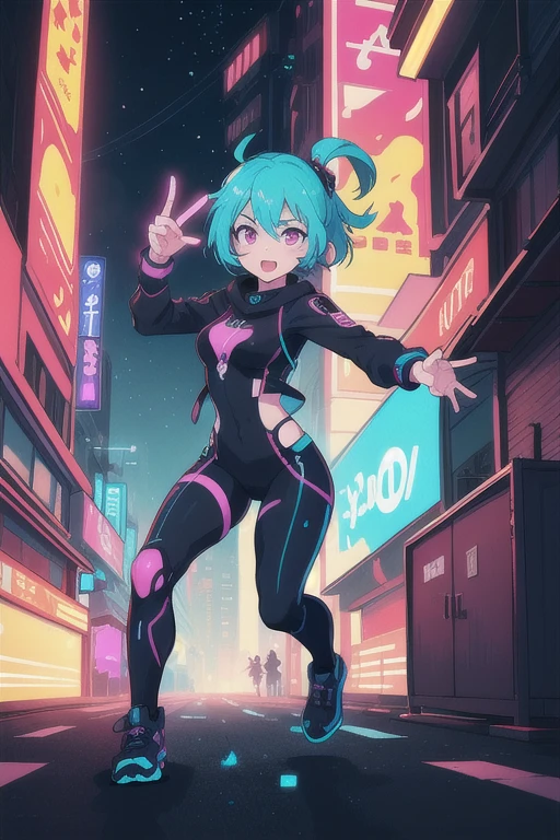 Anime girl standing on city street in black and pink clothes, cyberpunk anime girl, Digital cyberpunk anime art, cyberpunk anime girl in hoodie, female cyberpunk anime girl, Best anime 4k konachan wallpaper, style of anime4 K, anime cyberpunk art, digitl cyberpunk - anime art, Anime cyberpunk moderno, at cyberpunk city, cyberpunk anime art, an oppai cyberpunk