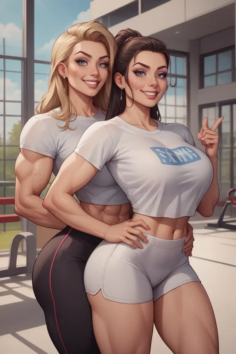 Best quality, massive breasts, massive ass, very curvy, dark brown skin, long blond hair, yellow eyes, slutty, gyaru, full lips, seductive, gym, workout, exercise, white clothes, yoga pants, gym, darkskin, tan, white clothes, pants, man standing behind girl, man behind touching , , sex, having sex, from behind, girl in schock, man standing behind woman, 