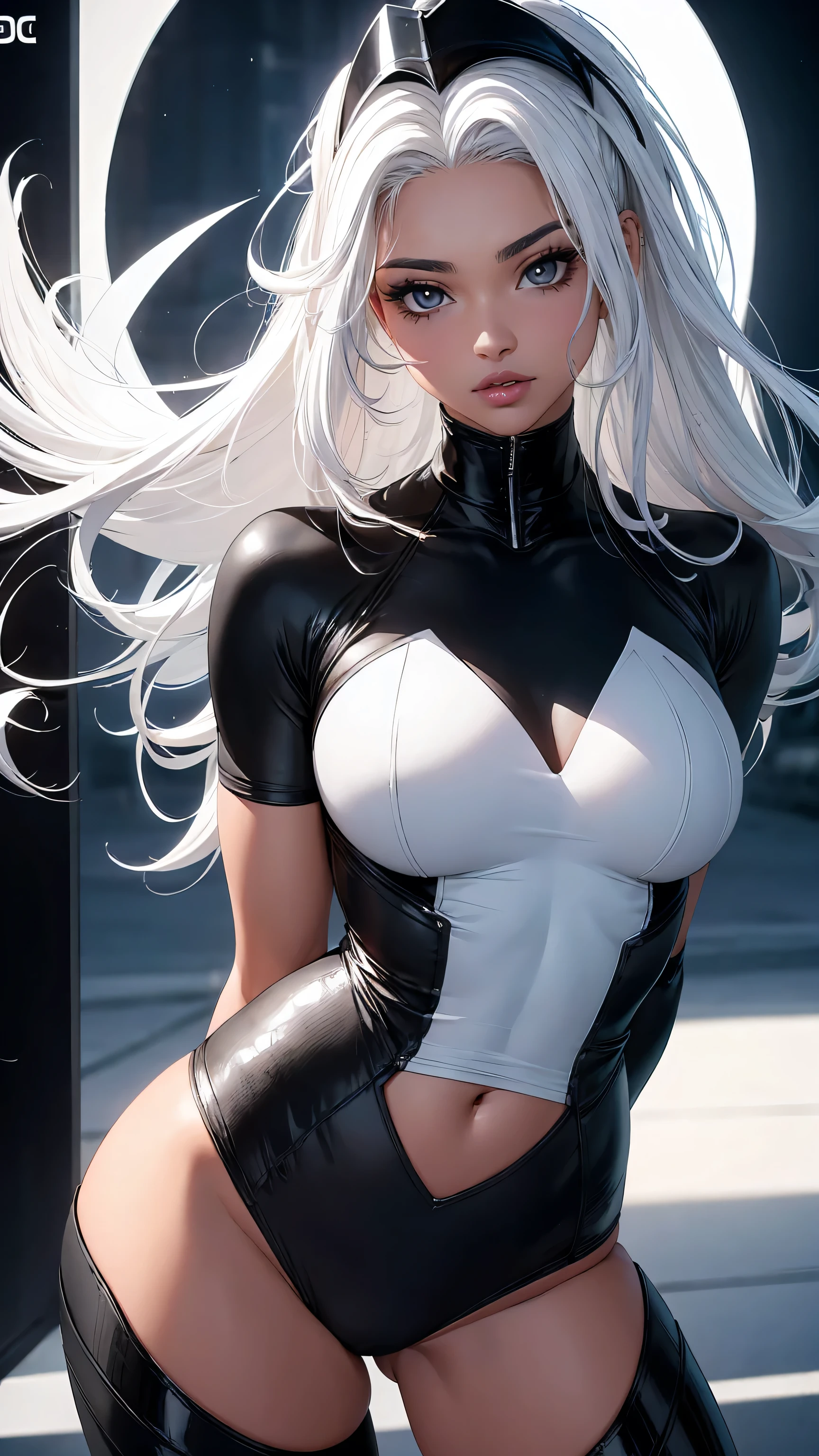 single,1woman\((chibi:1.8),cute,kawaii,Little boy,(white hair:1.7),(very long hair:1.7),bumps,(ear\(fluffy white Rabbit-ear\):1.3), (only 1 small rabbit tail on the hip:1.2),(red eye),big eye,beautiful bright eye,white skin color,big hair bow,(suit\(combat suit,(very tight :1.5 ),(show body line:1.2),weapons\)), BREAK ,Background\(rubble city,(close woman), BREAK ,quality\(8K,extremely detailed CG unit wallpaper, artwork master,high resolution,top-quality,top-quality real skin texture,hyperrealistic,increase resolution,RAW photos,best quality,highly detailed,wallpaper,golden ratio\)