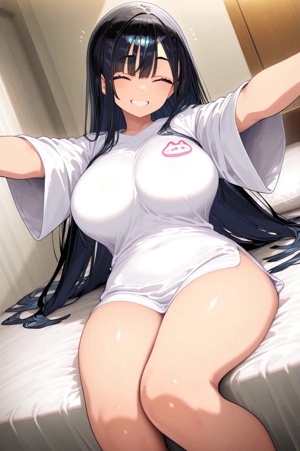 plump buttocks, back, perfect back, on back, braid, on ass, from 5meters below back, lingerie sweat, simetrical body, ( anime style, ) , bedroom, back_view, photo from behind, looking_at_viewer, anime style, sex, ((skin)), naked , black_hair, long_hair, hair_pulled_back,parted_lips,purple_eyes, (((cum on tits))),unparalleled masterpiece, ultra realistic 8k CG, perfect artwork, ((perfect female figure)), seductive posture, sexy pose, alluring, clean, beautiful face, pure face, divine goddess, ((shiny skin)), (((sweating))), official art, extremely detailed CG unity 8k wallpaper, perfect lighting,Colorful, Bright_Front_face_Lighting, (masterpiece:1.0),(best_quality:1.0), ultra high res,4K,ultra-detailed, photography, 8K, HDR, highres, absurdres:1.2, film grain, blurry background, bokeh:1.2, lens flare, (vibrant_color:1.2), beautiful body, perfect body, climax, o_face, red cheeks, opened mouth, blush,Ultra Detailed Face, Detailed Lips, Fine Eyes, Double Eyelids, ((( blush: 1.3)), (((blushful:1.3))), naked, , (in the room), ((on bed)),seductive), (((excited: 1.5))), ((in the heat)), (((sweaty)))),