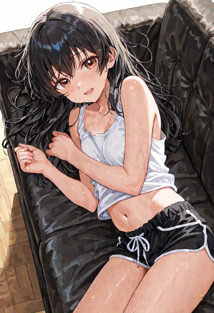 Top image quality　Masterpiece　８Ｋ Armpit show　opening legs　On the bed　Lying down　Spreading legs　a smile　a baby face　school gym clothes