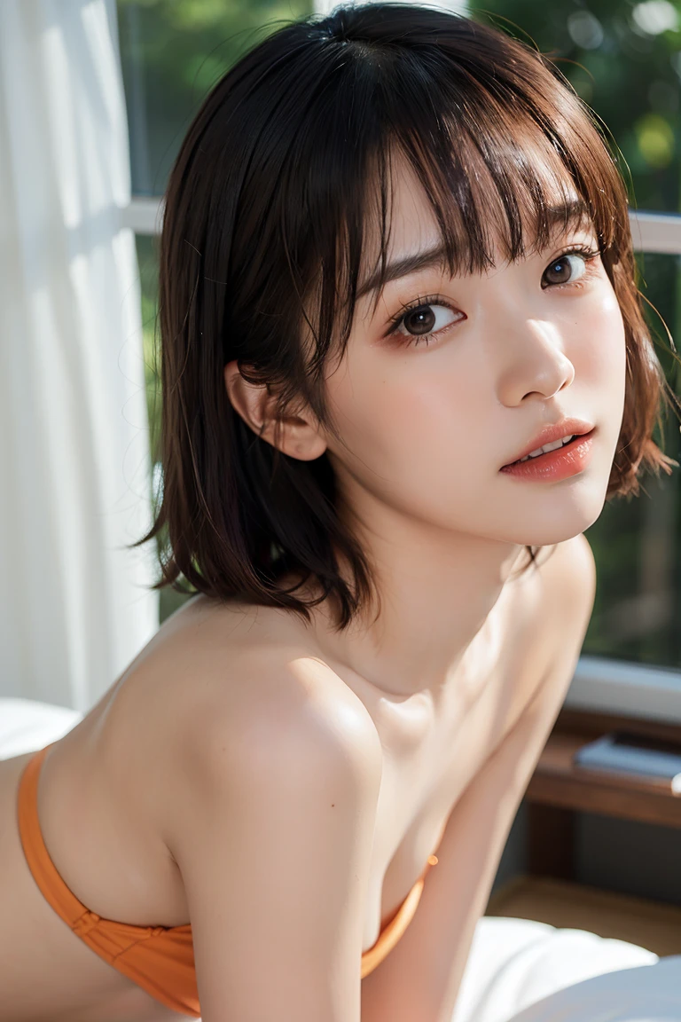 2 women、(masterpiece:1.3), (8K, Photoreal, Raw photo, best image quality: 1.4), Japanese, (2 girls), beautiful face, (lifelike face), (short hair:1.3), beautiful hairstyle, realistic eyes, beautiful eyes, (real looking skin), beautiful skin, Charm, 超A high resolution, surreal, high detail, golden ratio, detail makeup,see the beholder,big breasts、((Completely naked))、wet hair、Face wet with sweat、Sweaty body、trimmed pubic hair、((whole body))、Sit in a very hot sauna