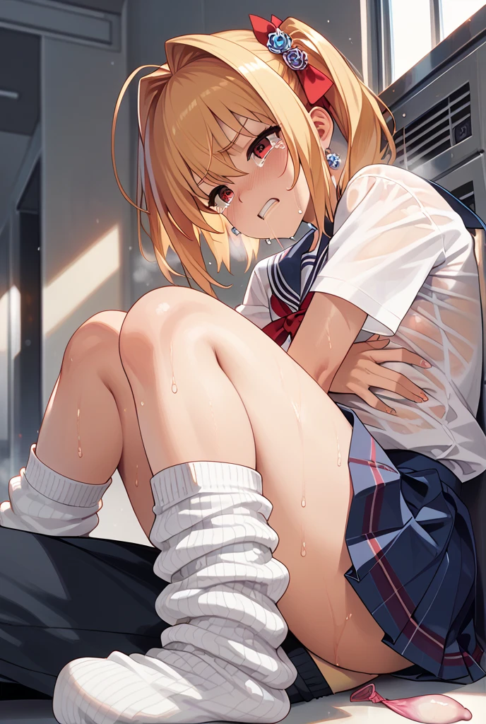 (Very tiny girl rides guy perfectly:1.5)、(Straddling Girl:1.3)、(Big Breasts)、(eyes half closed:1.3)、(Grin:1.3)、(Big tears:1.3)、(Drooling from the mouth:1.3)、(The body shakes violently)、8K resolution、 ((Highest quality))、Anatomically correct、(Flower Hair Ornaments)、(High School Uniform:1.9)、((Hasselblad Photos))、[:(Detailed face:1.2):0.2]、(heavy rain:1.2)、(Intense squats:1.5)