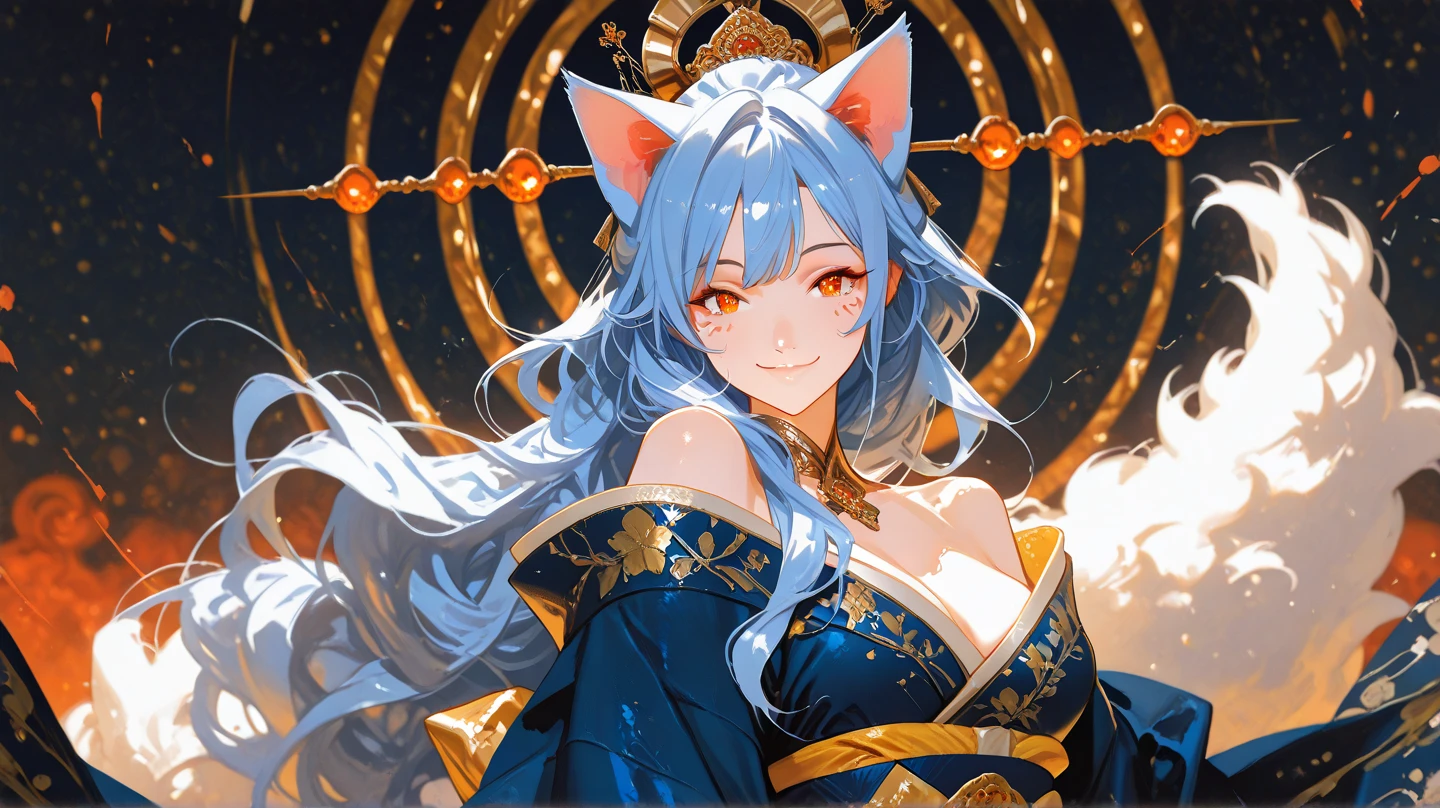 (masterpiece, top quality, best quality, beautiful illustration,official art, anime illustration,beautiful and aesthetic,1woman,:1.5),(floating big carpet in sky:1.8)(A woman relaxing on a carpet floating in the night sky:1.5),Arabian Nights, sparkling eyes, fox ears, delicately crafted accessories, belly dancing clothes, blissful expression, relaxed, fun, masterpiece backgrand, night sky, shooting star, crescent moon,