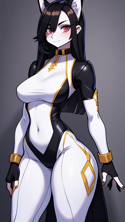 (masterpiece, best quality:1.3), highly detailed, intricate, professional art, digital art, 8K, blake belladonna, (african woman: 2.3), (dark skin: 2.8), stands while having her hands on her hips, huge breasts, (japanese island complex background, outside:1.15), cowboy shot, animal eyes, cat ears, big ass, black hair, long hair, blunt bangs, lipstick, (purple makeup:1.1), black eyeshadow, smokey eyes, detailed hair, ultra detailed face, yellow eyes, perfect eyes, perfect face, (very dark skin: 1.8), african woman, (african woman: 2.1), very dark skin character, (very dark skin: 3.2) (tail:0), (japanese clothes:0.6), (leotard:1.2), bicep-length gloves, fingerless gloves, (hip vent:0.9), (bridal gauntlets:1.1), shrug (clothing), black gloves, elbow gloves, (young female, 16 years old:1.1, black woman: 2.4), Large Breasts, cleavage, (fit body: 1.1) futanari, (big dick: 1.15), (fat dick: 1.15) One of her hands on her chest and above her breasts. Half jacket that fused with half leotard.