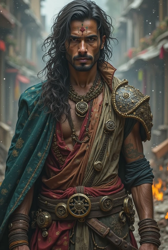 Gypsy man image, with gypsy clothes, black eyes long hair, sultry gaze, 3D style format 4.3