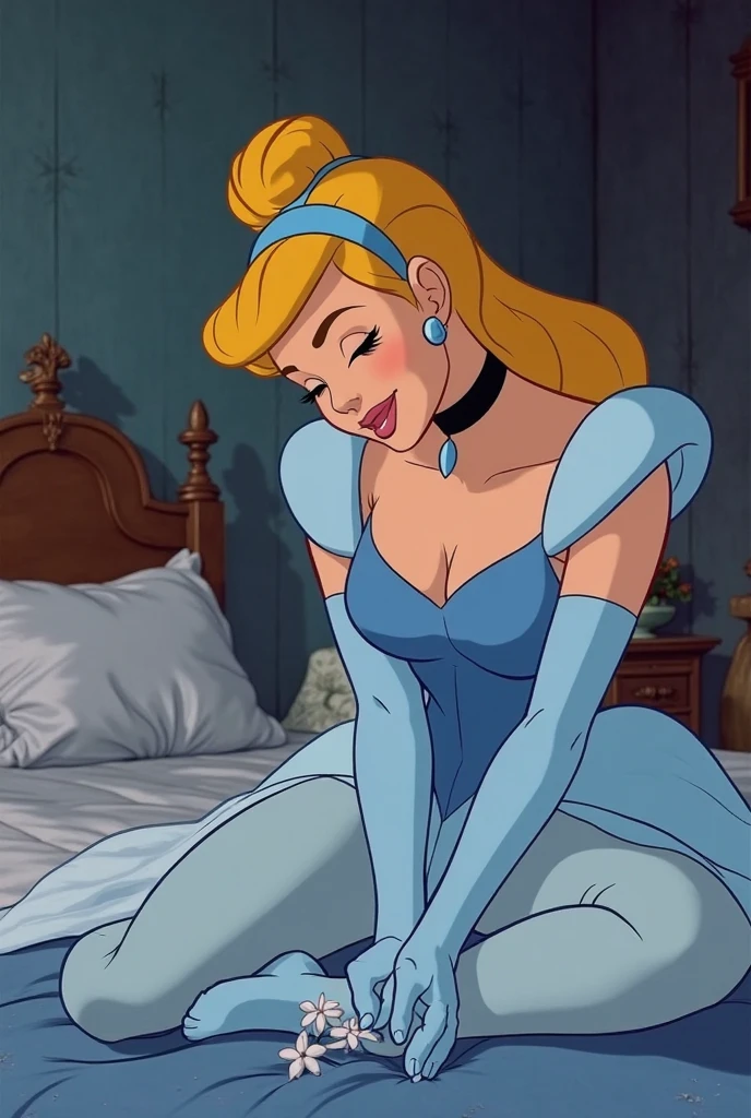 score_9, score_8_up, score_7_up, score_6_up, 1girl, makeup, blue dress, bare shoulders, cleavage, gloves, hair bun, hairband, choker, jewelry, curvy, medium breasts, narrow waist, wide hips, thick thighs, looking at viewer, cartoon,cute, wide shot, realistic, 5 toes, blue toes nails, tied ankles together, tied arms, Focus full body, sit on a chair, with no shoes,
CinderellaXLP