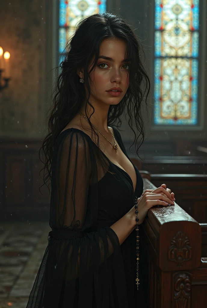 off-shoulder , extra long hair, helpless, bare shoulders, deep cleavage,  dirty dungeon,  full body, fearful face, shy, lean forward, dirty hair, dirty white dress, tentacles , slave, (tied up), wrapped in ropes