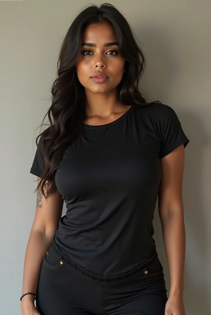 A indian gril black hair   dress    black  shart and jens  at dubai   brushkhalifa