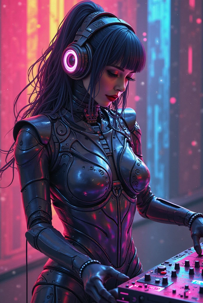 Alien Psy Trance wallpaper with ouvido telephones, Encouragement to art, colores vibrantes, Detailed alien girl, chica hermosa, Swirling Psychedelic Patterns, neon lights, strange atmosphere, Estilo de arte digital, 8k resolution