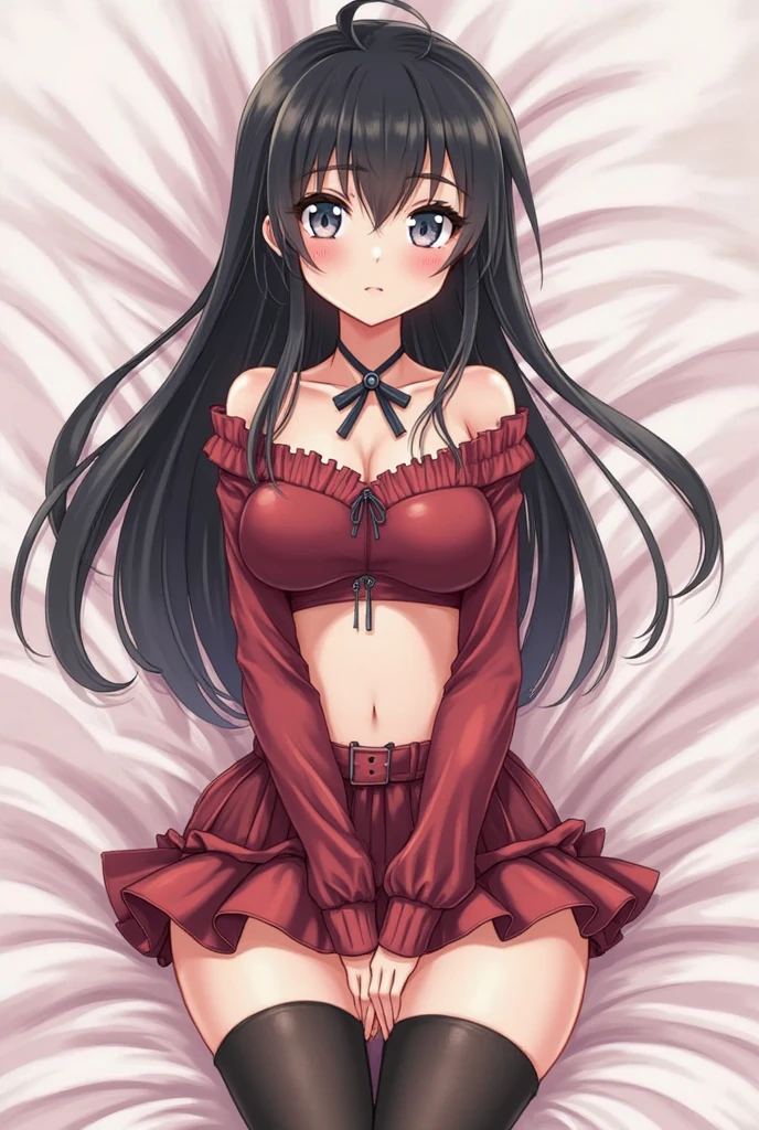 sitting on the bed , taking the dress showing the black panties 