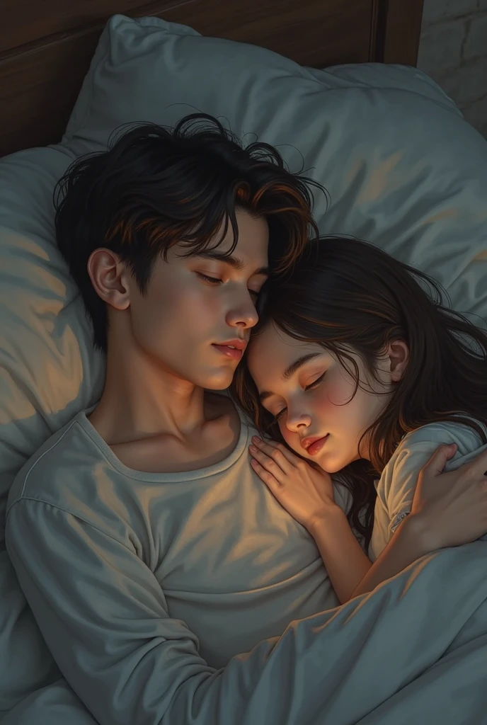 Girl tucking boy into bed