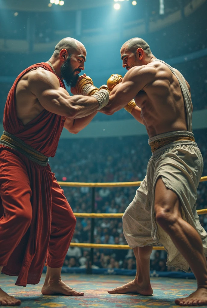A boxer in a ring with Jesus, as a coach
