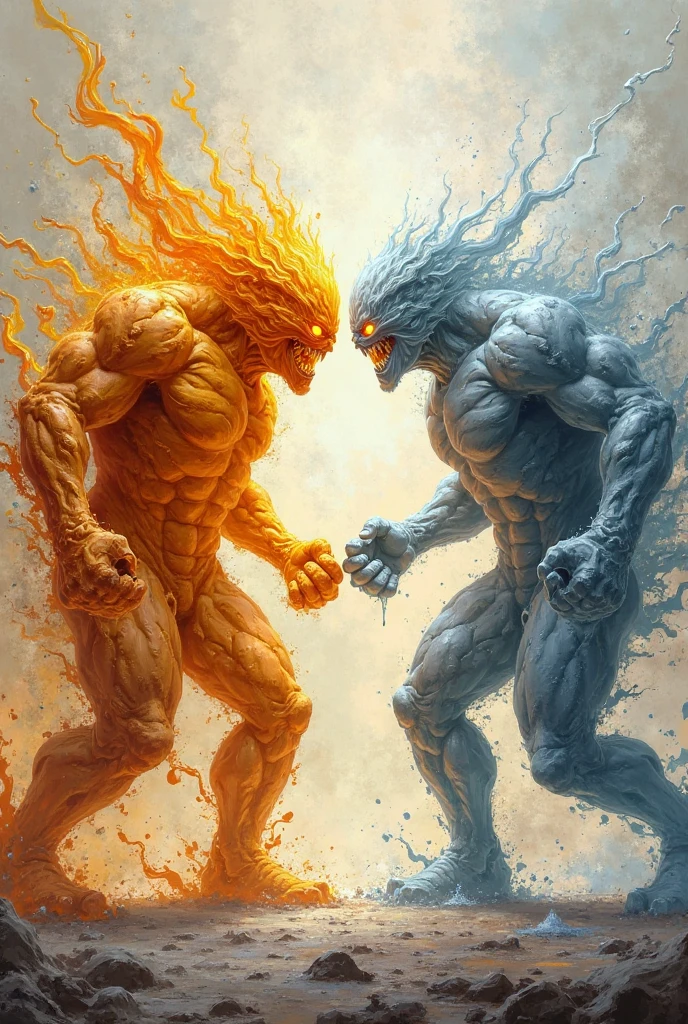 Rha and Seth fighting in one last epic battle between fire and thunder