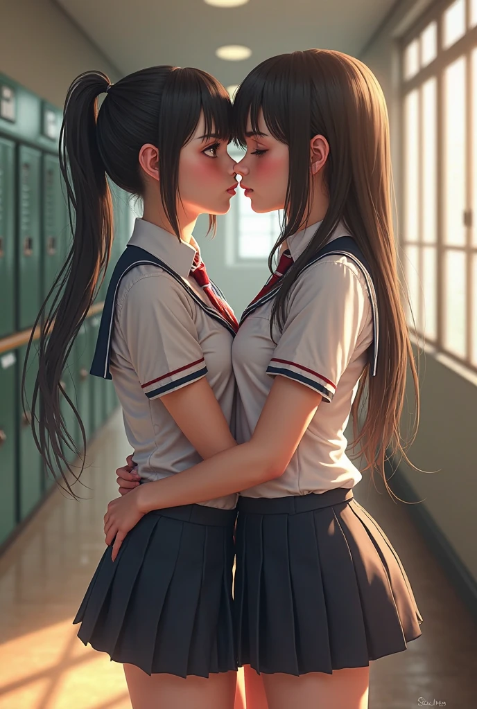 (2girls),hugs,face to face,(Kiss - sweet+𝓡𝓸𝓶𝓪𝓷𝓽𝓲𝓬),schools