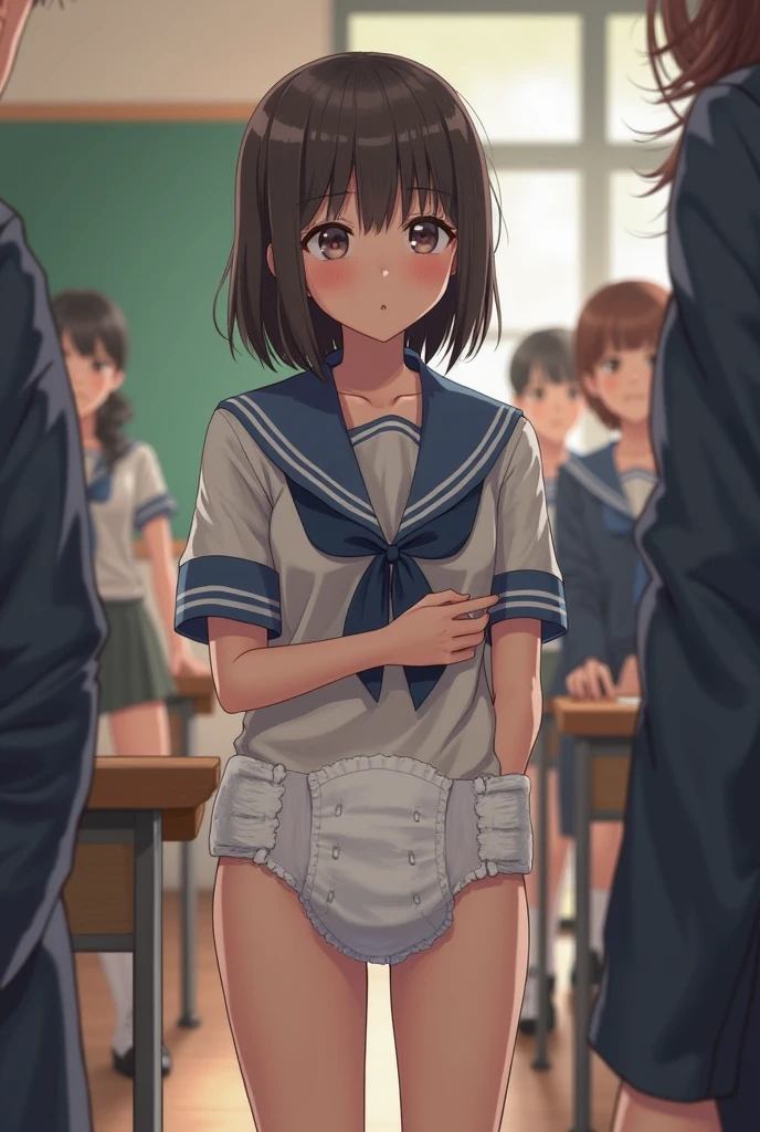 ((masterpiece,Highest quality:1.3,best quality illustration)),cowboy shot,独奏,1woman,16 year old beauty、black hair,short bob hair,bangs,black eyes,(gorgeous big eyes),((very small head:1.3)),crying,tears,((very long body:1.2,skinny)),((tan skin:1.4,Injury:1.4)),medium breasts,naked,nipples、navel,vagina,gleaming skin,oily skin,slender body,sweat,kneeling,arms up,spread legs,floor、classroom、School、Tokyo、BDSM,nsfw,