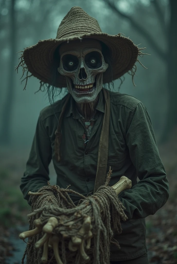 un hombre de imagen, espeluznante, Sombrero de paja, bolsa de huesos, Por la noche