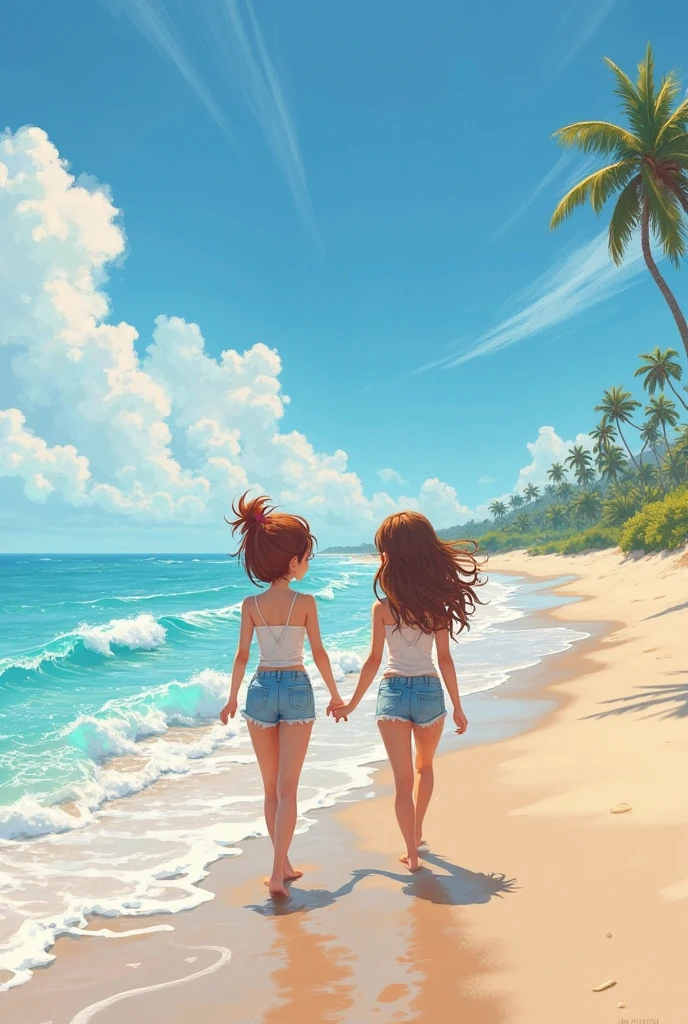2 girl looking at the view on the beach