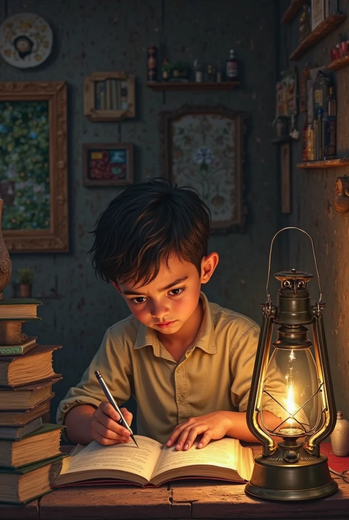 A boy studying in a hard situation