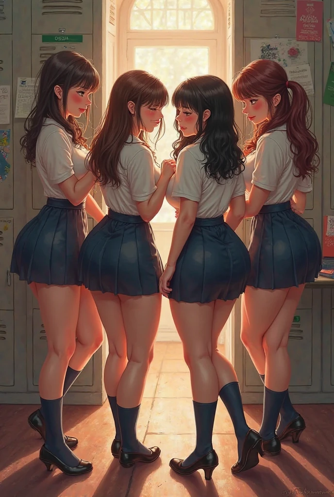 (((masterpiece, Highest quality, High resolution, 超High resolution, Perfect Pixel, Depth of written boundary, 4K, RTTX 10.0))), Beautiful Anime Woman, Beautiful art style, Anime characters, ((Smooth texture, Realistic texture, Anime CG Style)), Perfect and accurate finger count、Exact number of legs、(Exact number of arms:1.0, Exact number of hands:1.0), (Perfect hands, Perfect Anatomy), Cinematic, Realistic, Extremely detailed CG, Daytime lighting, Perfect lighting, Best Shadow, The best natural light, whole body, Perfect body, バランスのとれたPerfect body, Perfectly balanced style, Soft body, Slender body, ((bangs, Reddish brown hair, Long Hair, ponytail)), ((The back view of a cute adult woman walking:1.8)), (Sexy and cute pink underwear:1.3), (Stylish shiny pink satin full back panties, Side-tie full back pink panties, Pink panties with lace trim:1.3), (Pink micro lace satin bra:1.3), (Knee-high socks:1.3):1.5), (Embarrassed expression:1.5), blush, (School corridor, Corridor with windows, Long corridor, In the background, there are many male students walking., The boys are paying attention to the girls:1.7), naked, In underwear, Only bra, panties and knee socks, School shoes, Angle from the rear, A close-up angle of a butt in pink panties