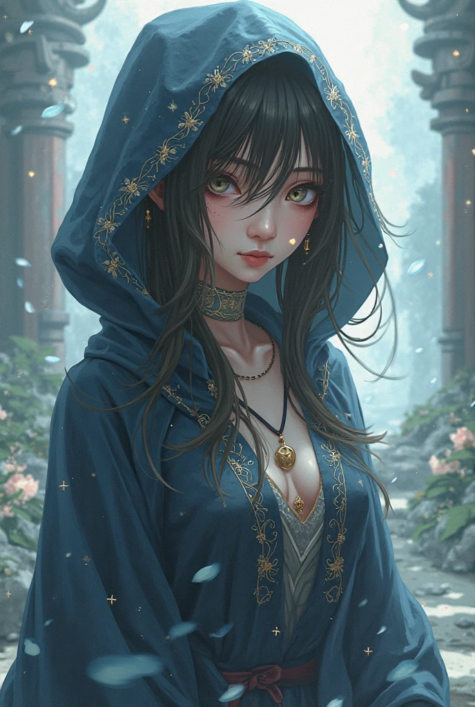 pino daeni, ilya kuvshinov, sophie anderson, yeero, (((landscape))), (((portrait))), (((dark fantasy))), busty young woman, (((hooded))), (seductive pose), (seductive expression), ((masterpiece)), (squished), (beautiful face), (beautiful eyes), (concept art), (((detailed))), ((intricate)), pixiv, light novel, uhd, vivid colors, sharp