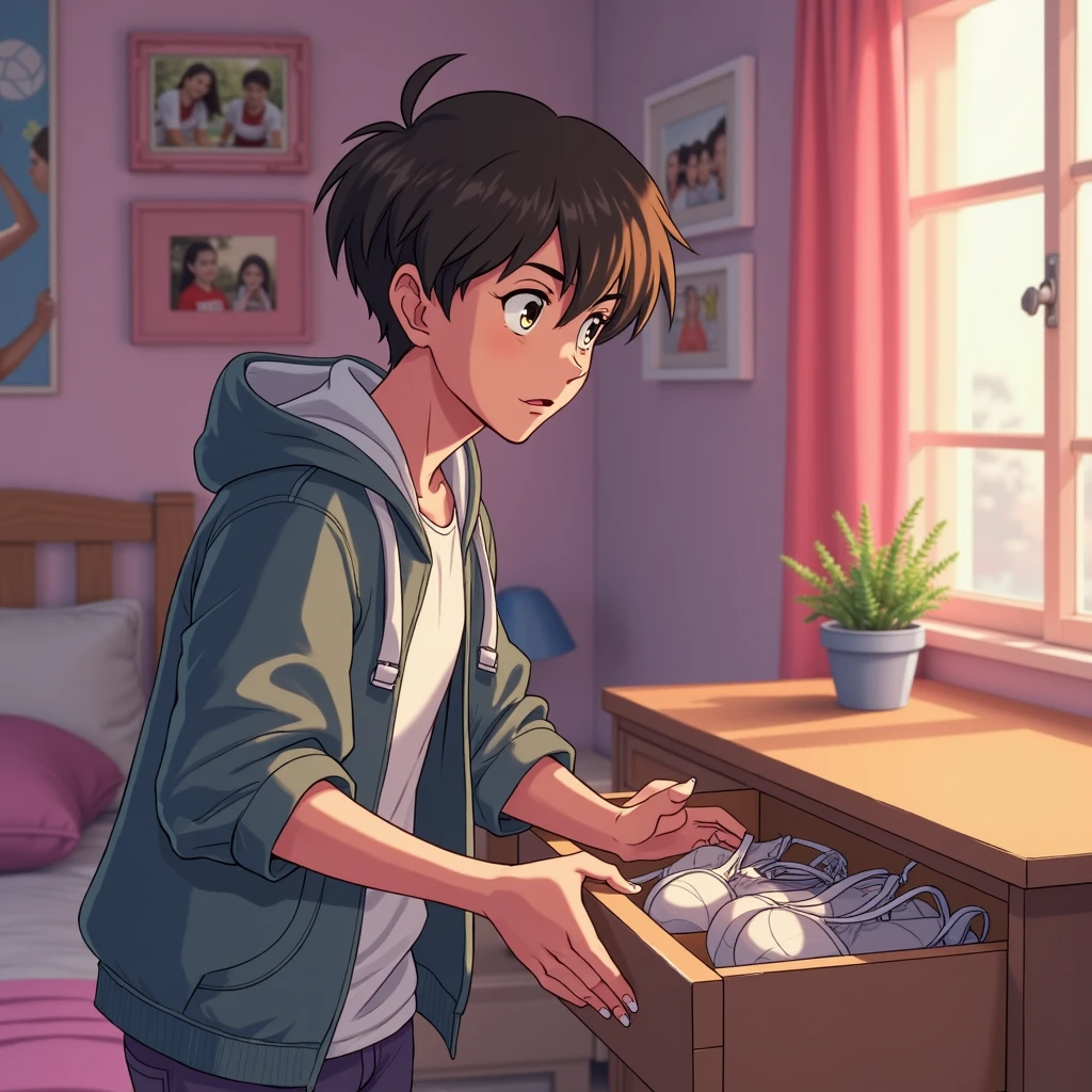 Child working in a factory in poor conditions dark-haired boy with straight hair forward with blue sweatshirt sad and producing dishcloths