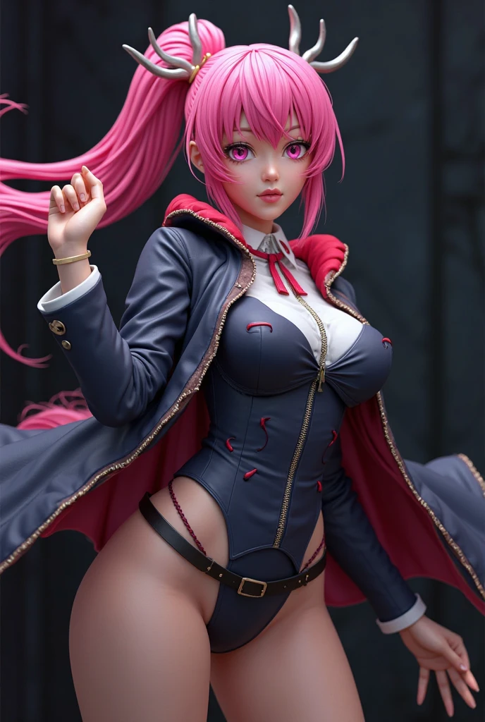 Naked Leather Jacket Girl Pink Hair Smile Best Quality Long Hair Masterpiece Beauty